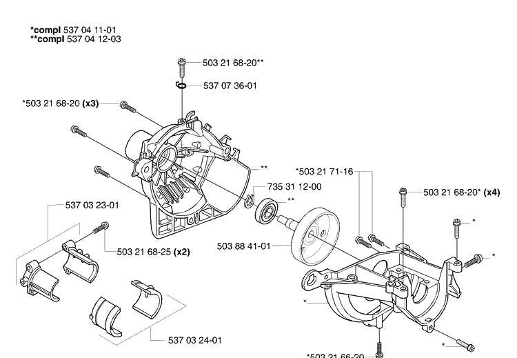 Crankcase Diagram and Parts List for 323E 2006-04 Husqvarna Edger