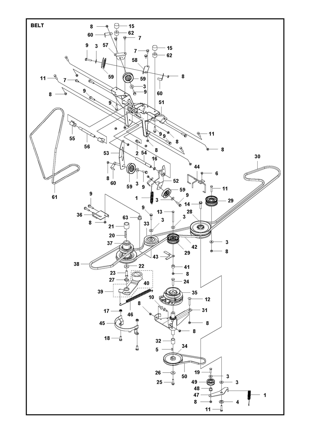 Belt Diagram and Parts List for RC320TSAWD 2023 Husqvarna Lawn Tractor