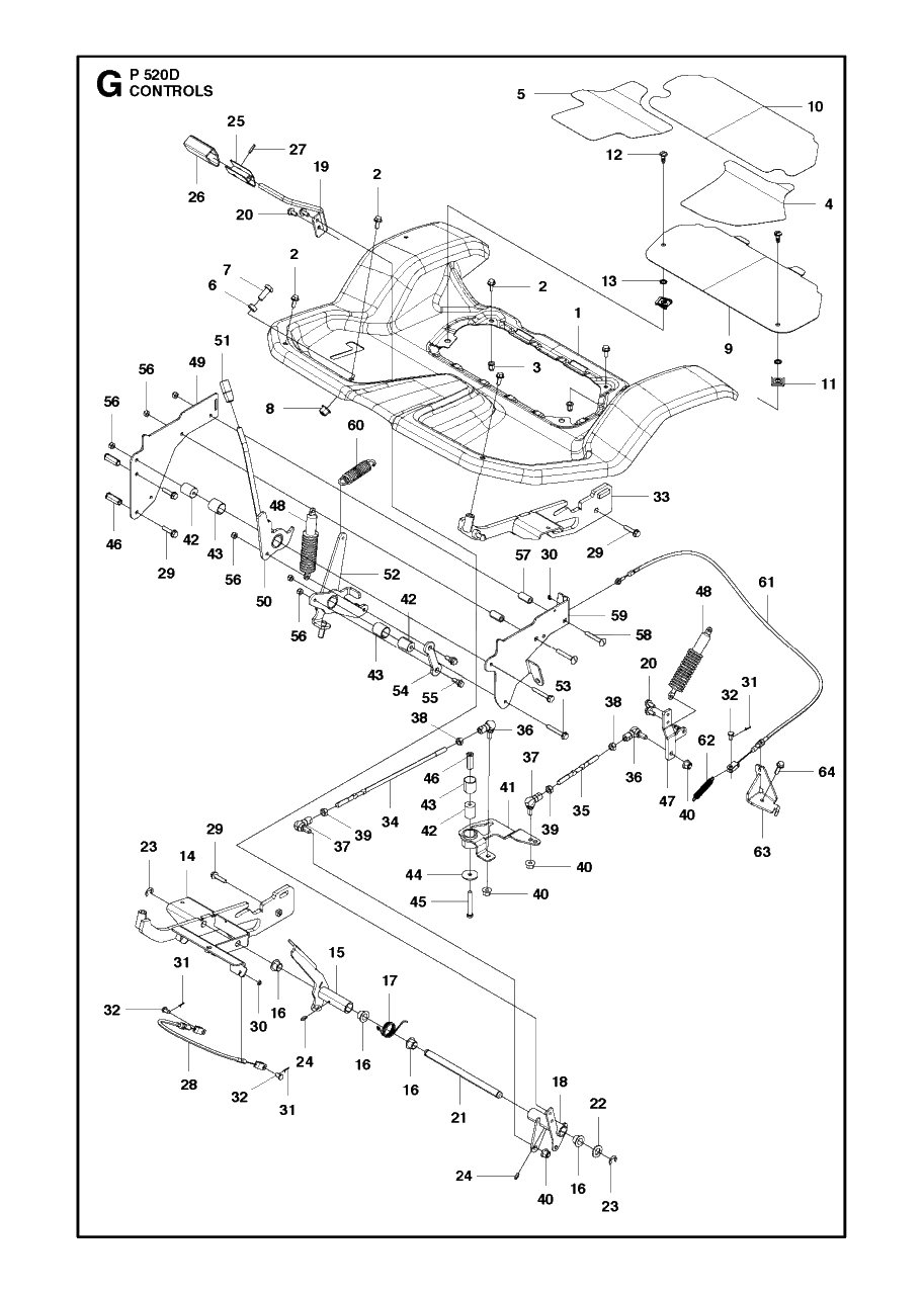 Controls Diagram and Parts List for P520D 20120100001 - 20143999999 Husqvarna Lawn Tractor