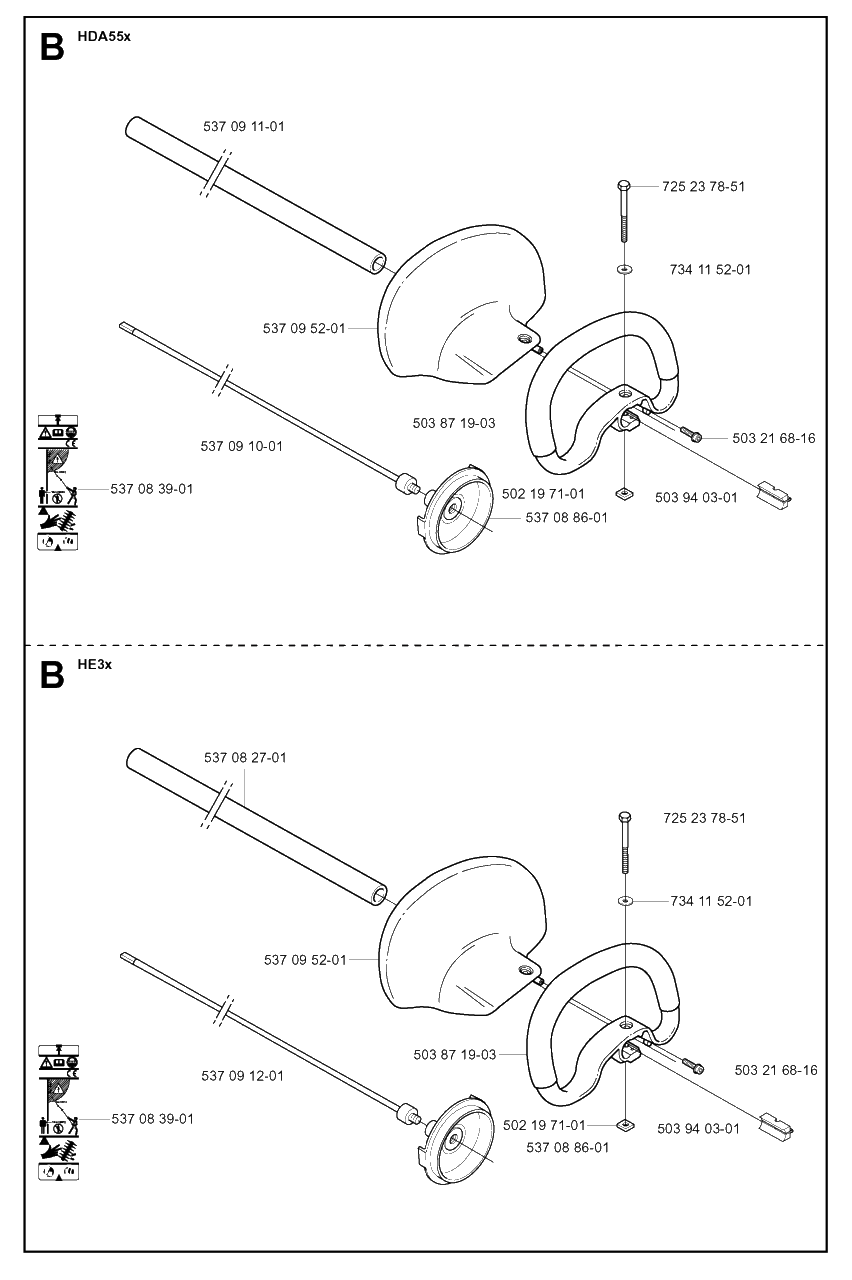 Shaft And Handle Diagram and Parts List for 325HE3X 20040100001 - 20050600000 Husqvarna Hedge Trimmer