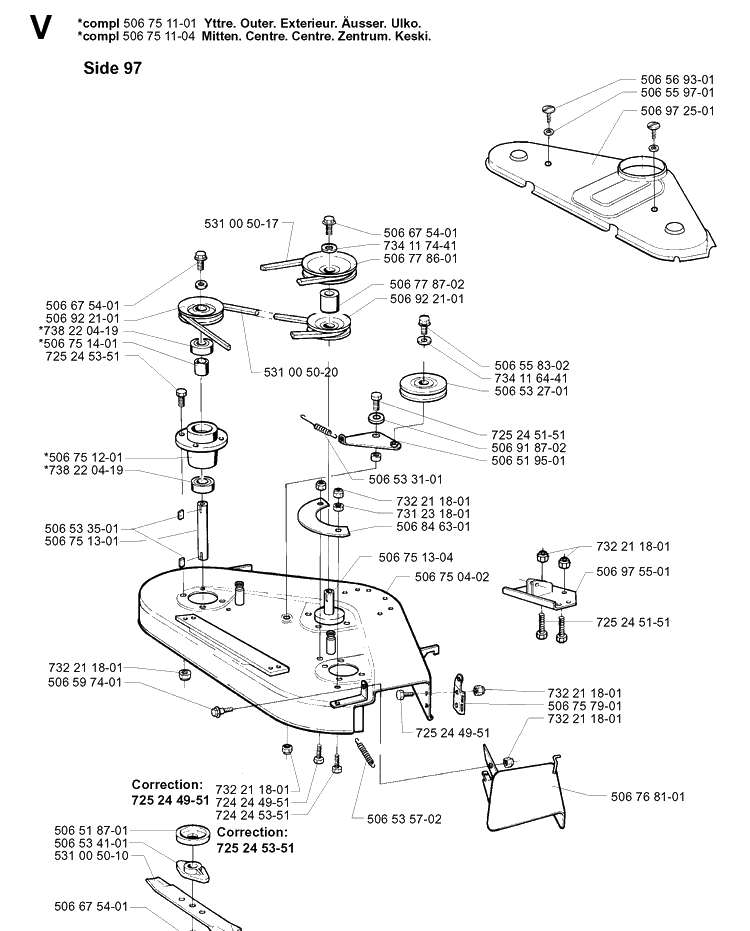 97cm Cutting Deck Diagram and Parts List for PR15 2001-02 Husqvarna Lawn Mower