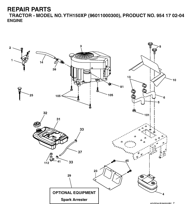 Engine Diagram and Parts List for YTH150XP (96011000300)(2005-01) Husqvarna Lawn Tractor