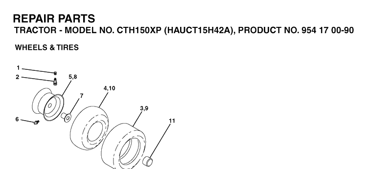 Wheels And Tires Diagram and Parts List for CTH150XP (HAUCT15H42A)(2003-01) Husqvarna Lawn Tractor