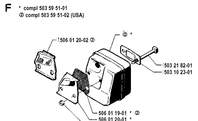 Muffler Diagram and Parts List for 45 19912200001-19952300000 Husqvarna Chainsaw