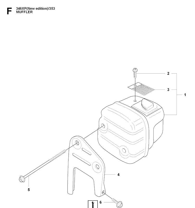 Muffler Diagram and Parts List for 353 20090400001-Current Husqvarna Chainsaw