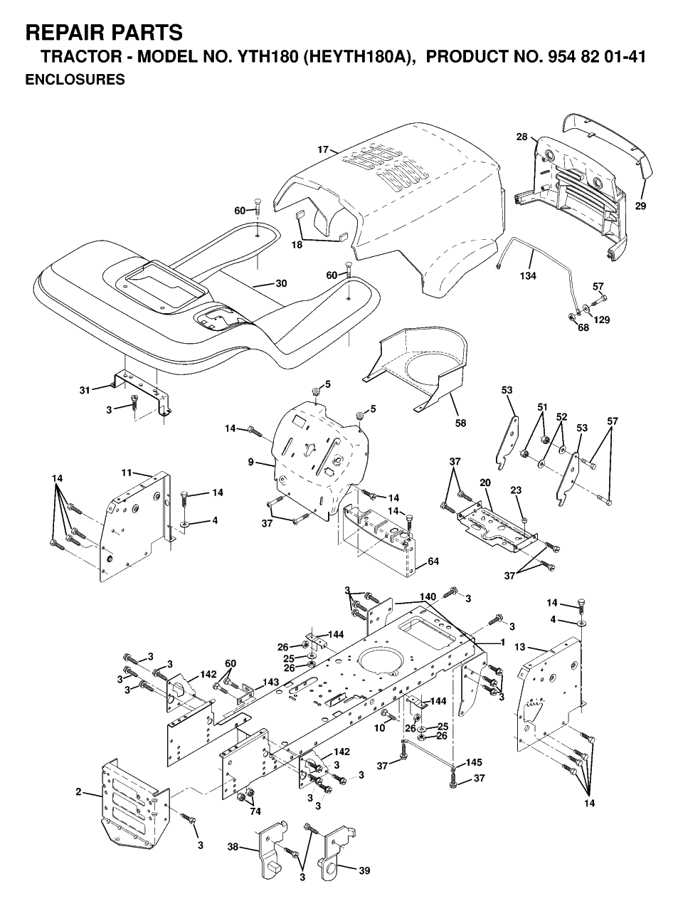 Chassis And Enclosures Diagram and Parts List for YTH180 (954820141-A)(1998-12) Husqvarna Lawn Tractor