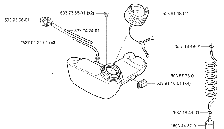 Fuel Tank Diagram and Parts List for 325RDX 2005-05 Husqvarna Brush Cutter