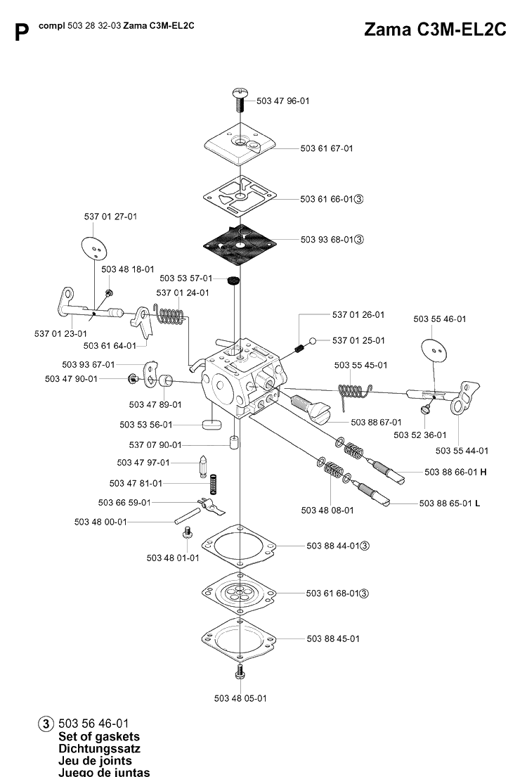 Carburetor Details 3 Diagram and Parts List for 365 20051800001-20070900000 Husqvarna Chainsaw