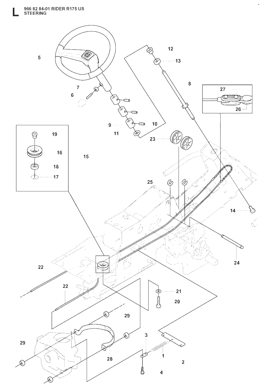 Steering Diagram and Parts List for R175 (966828401)(2008-05) Husqvarna Lawn Tractor