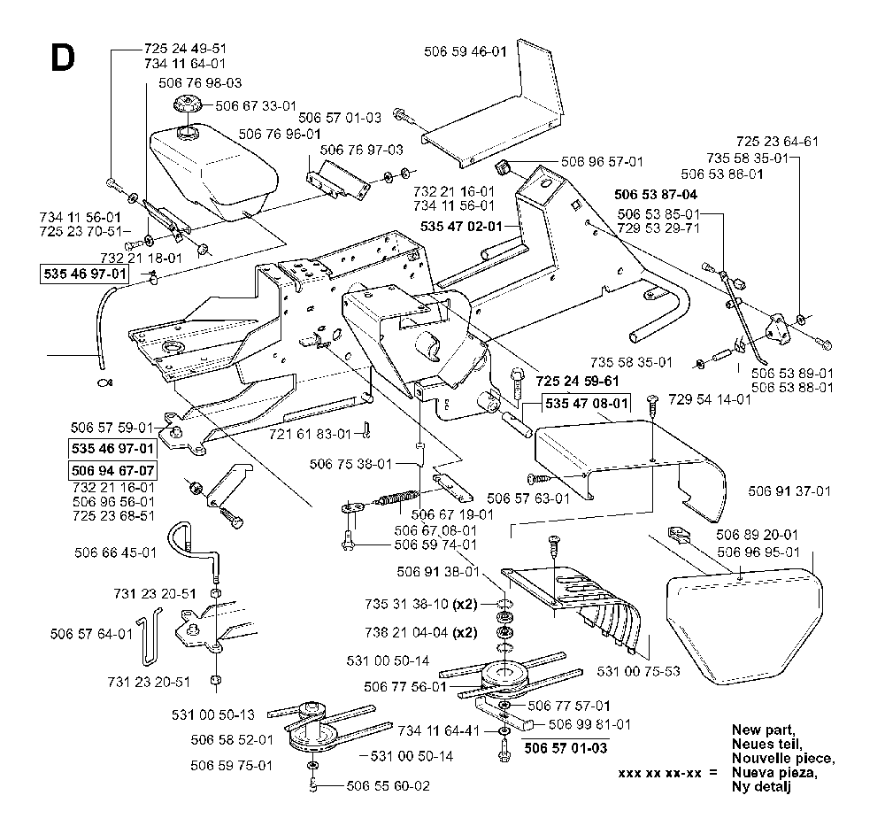 Chassis / Frame Diagram and Parts List for RIDER11BIOCLIP (953519901)(2004-01) Husqvarna Lawn Tractor