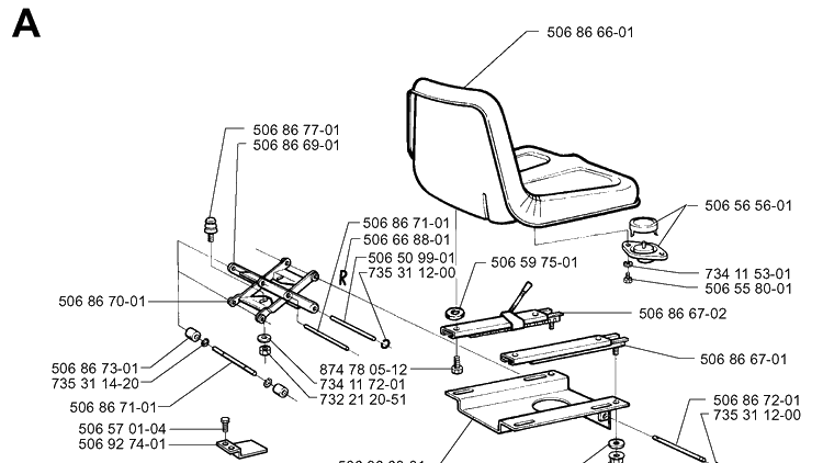 Seat Diagram and Parts List for RIDER850HST 1997-03 Husqvarna Lawn Mower