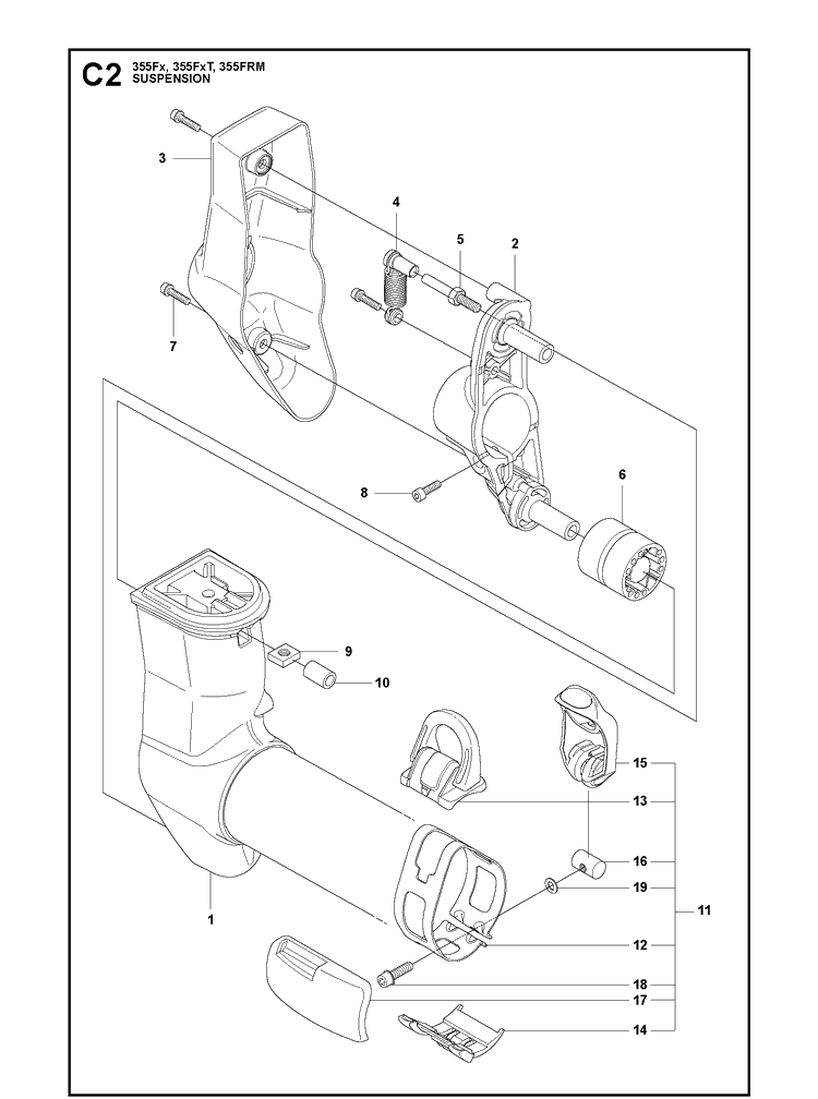 Suspension Diagram and Parts List for 355FXT  Husqvarna Brush Cutter