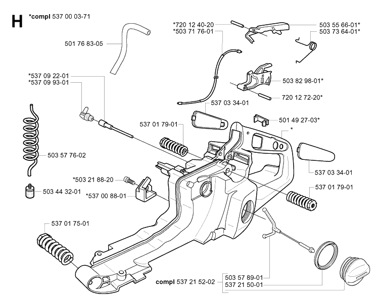 Fuel Tank Diagram and Parts List for 385XP 20051000001-20064000000 Husqvarna Chainsaw