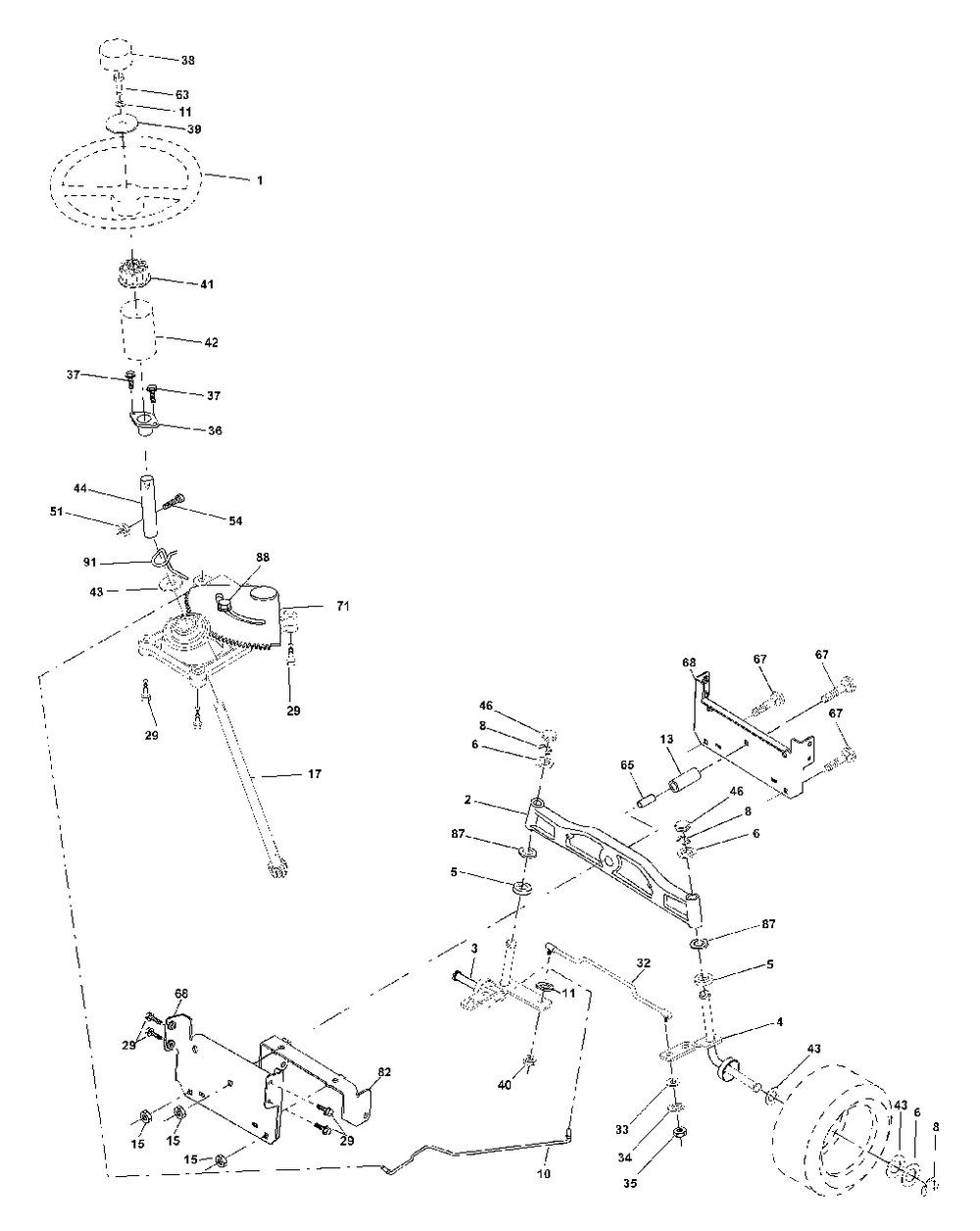 Steering Assembly Diagram and Parts List for YTH1542 (954567048-B)(2001-01) Husqvarna Lawn Tractor