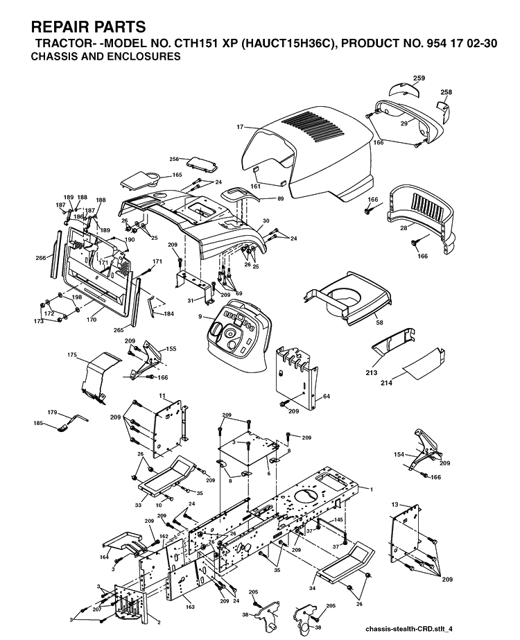 Chassis And Enclosures Diagram and Parts List for CTH151XP (HAUCT15H36C)(2004-09) Husqvarna Lawn Tractor