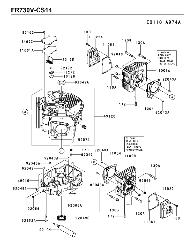 Cylinder And Crankcase Diagram and Parts List for FR730V-CS14 2018-02 Husqvarna Engine