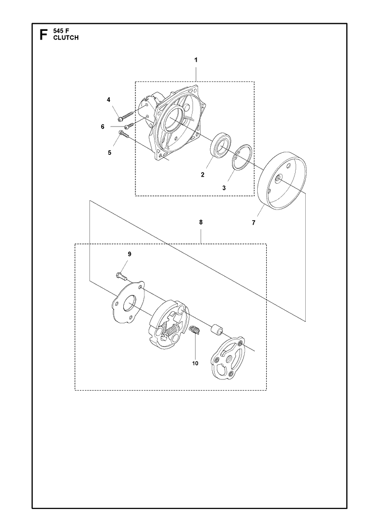 Clutch Diagram and Parts List for 545F  Husqvarna Brush Cutter