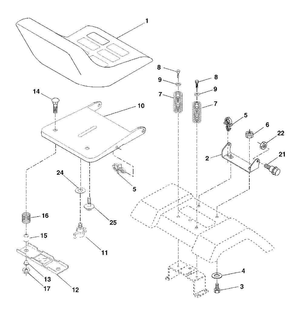 Seat Assembly Diagram and Parts List for YTH1848XP (954567260-E)(2002-02) Husqvarna Lawn Tractor