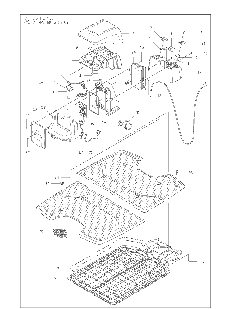 Charging Station Diagram and Parts List for CEORA  Husqvarna Brush Cutter