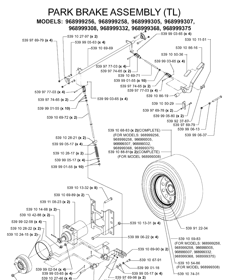 Parking Brake Diagram and Parts List for IZ5223 (968999258)(2005-12) Husqvarna Lawn Mower