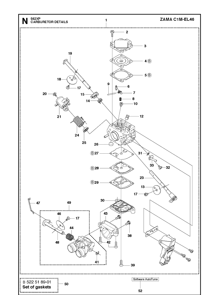 Carburetor Details Diagram and Parts List for 562XP 2013-01 Husqvarna Chainsaw