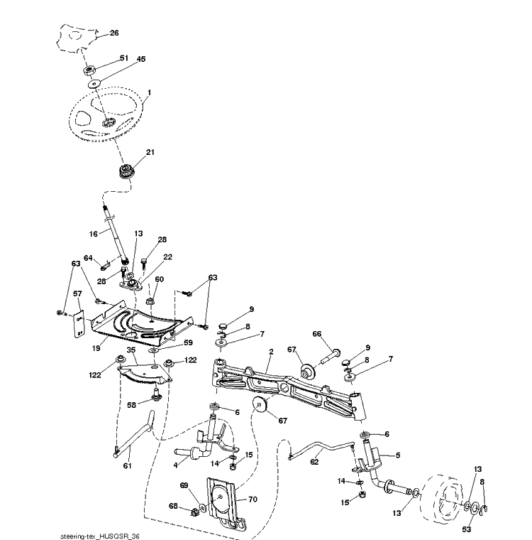Steering Diagram and Parts List for YTH2348-240443 2012-11 Husqvarna Lawn Tractor