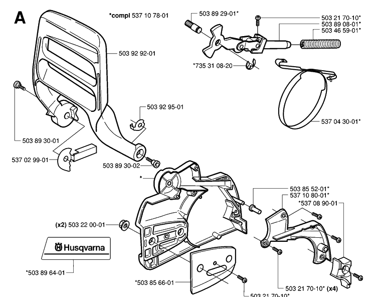 Chain Brake Diagram and Parts List for 359 20010100001-20014000000 Husqvarna Chainsaw