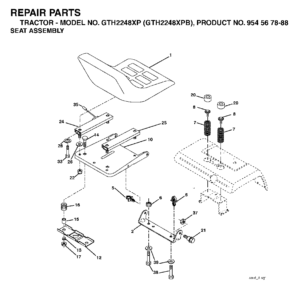 Seat Diagram and Parts List for GTH2248XP (GTH2248 XPB, 954567888)(2003-05) Husqvarna Lawn Tractor