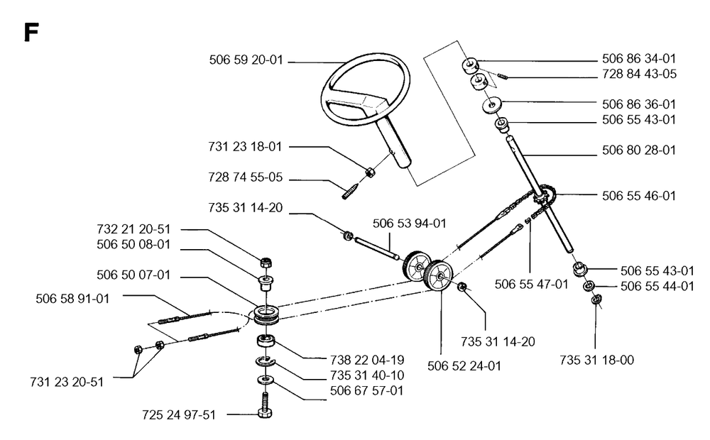 Steering Diagram and Parts List for R850 1996-01 Husqvarna Lawn Tractor
