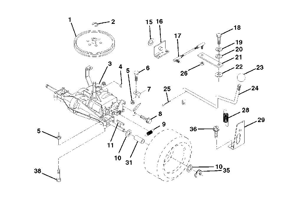 Transmission Diagram and Parts List for LT125 (HE12536C, 954170001)(1998-03) Husqvarna Lawn Tractor