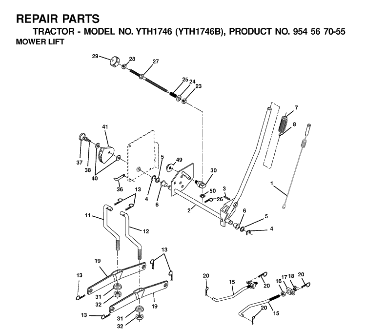 Mower Lift / Deck Lift Diagram and Parts List for YTH1746 (954567055)(2001-01) Husqvarna Lawn Tractor