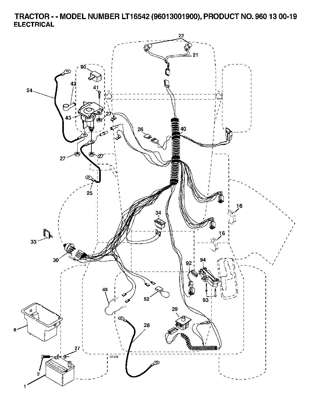 Electrical Diagram and Parts List for LT16542 (96013001900)(2006-02) Husqvarna Lawn Tractor