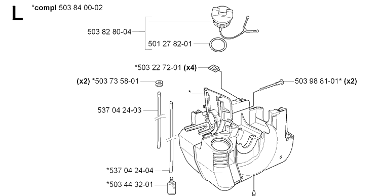 Fuel Tank Diagram and Parts List for 232L 20070100001-Current Husqvarna Edger