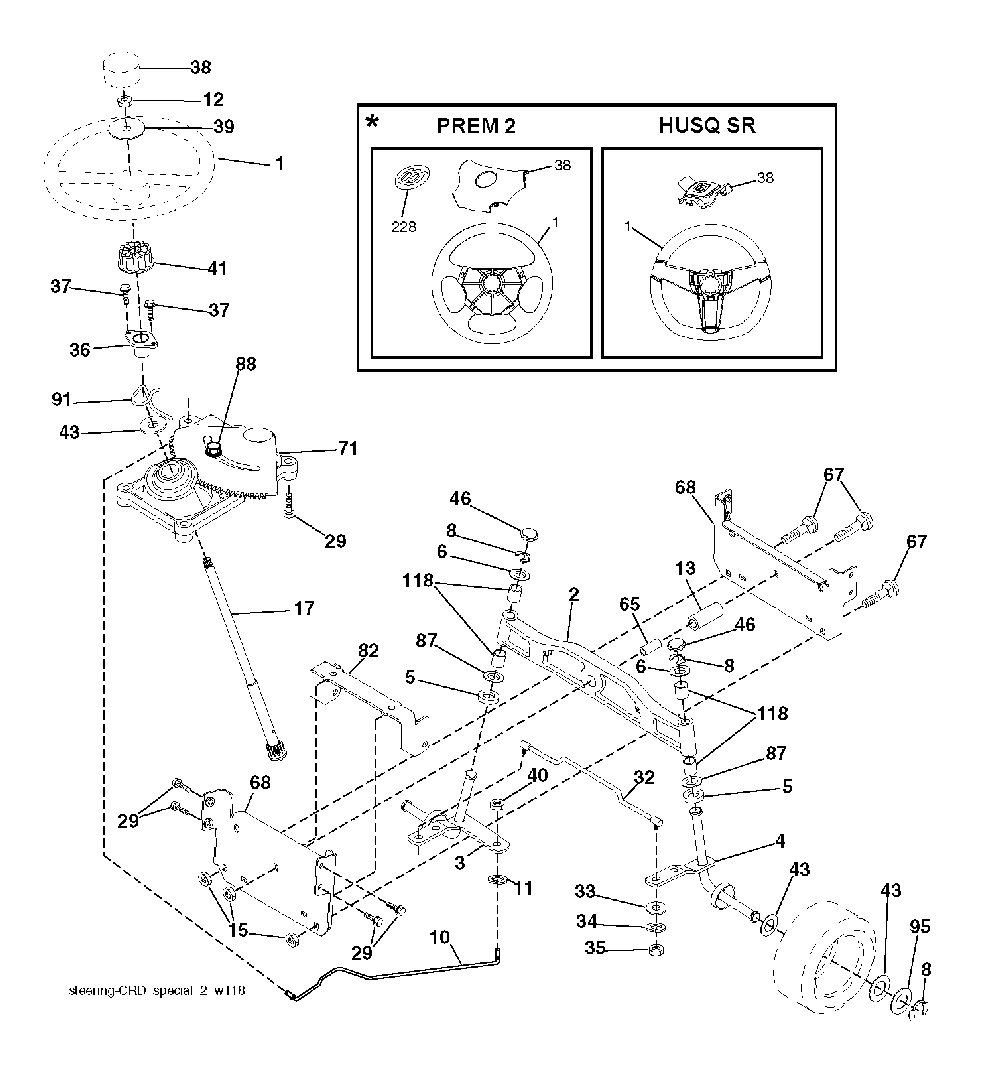 Steering Diagram and Parts List for CTH200TWIN (96061022701)(2008-11) Husqvarna Lawn Tractor