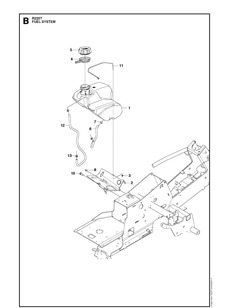 Fuel System Diagram and Parts List for R220T (966785701)(2017) Husqvarna Lawn Mower