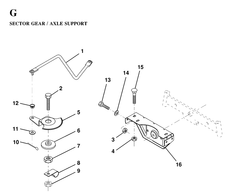 Sector Gear / Axle Support Diagram and Parts List for LT130 (HE1336D)(1997-03) Husqvarna Lawn Tractor