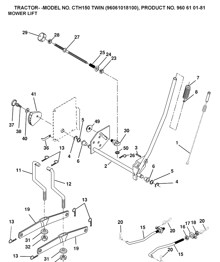 Mower Lift / Deck Lift Diagram and Parts List for CTH150 (96061018200)(2007-04) Husqvarna Lawn Tractor