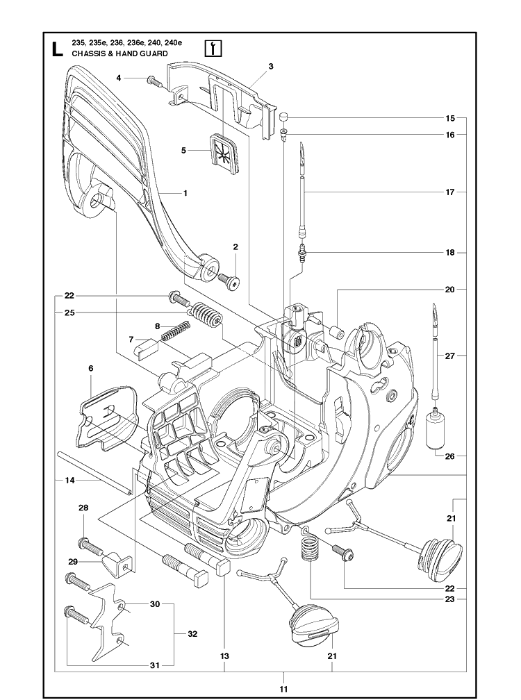 Fuel Tank And Handle Diagram and Parts List for 240 20101400001-20144000000 Husqvarna Chainsaw