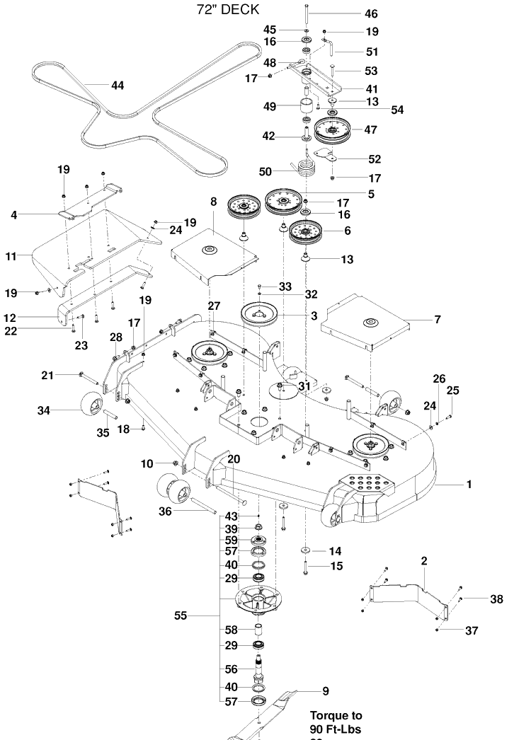 72 Inch Mowing Deck / Cutting Deck Diagram and Parts List for PZ6029FX (966061201)(2010-01) Husqvarna Lawn Mower