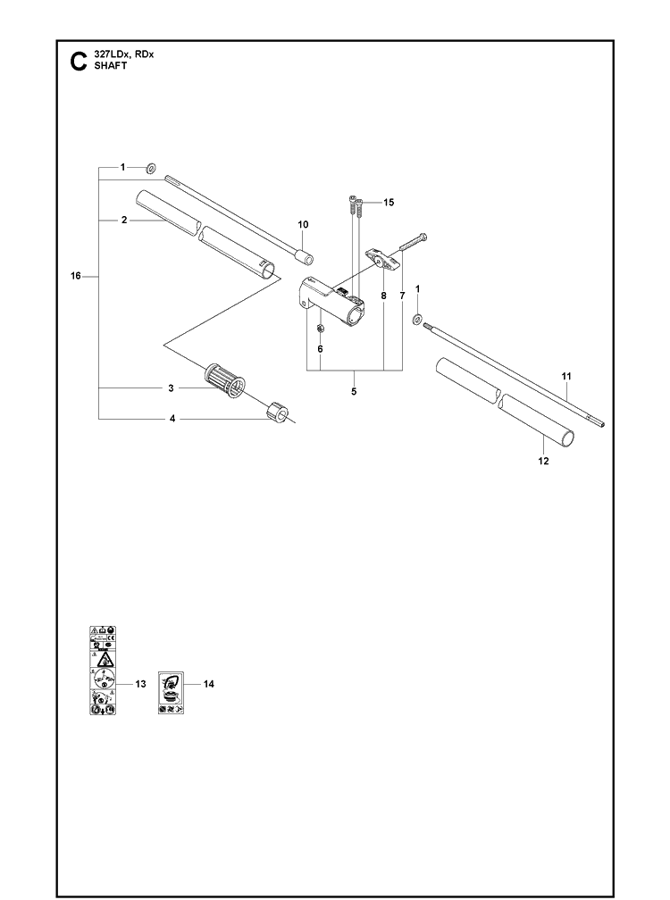 Shaft Diagram and Parts List for 327LDX 20120100001-Current Husqvarna Edger