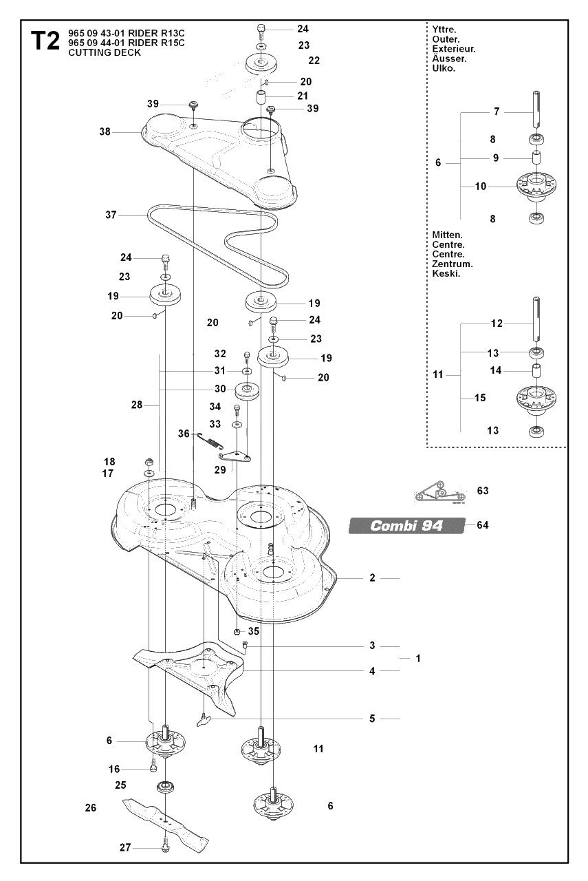 94cm Cutting Deck Diagram and Parts List for R13C (965094301)(2007-01) Husqvarna Lawn Tractor