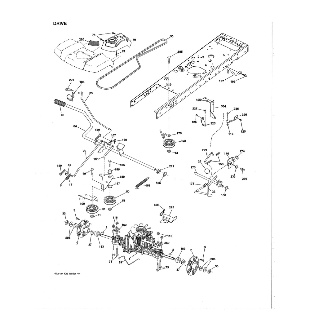 Drive Diagram and Parts List for 96043026100  Husqvarna Lawn Tractor