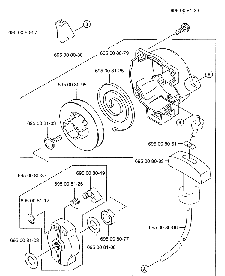 Starter Diagram and Parts List for 125BT 2003-07 Husqvarna Leaf Blower / Vacuum
