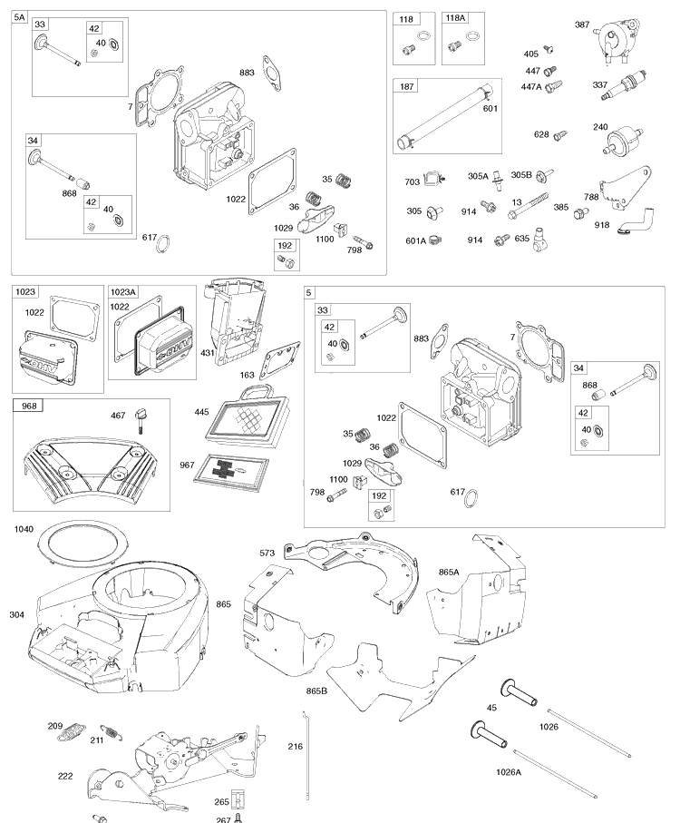 Briggs Engine Image 2 Diagram and Parts List for YTH22V46 (917289630)(2010-05) Husqvarna Lawn Mower