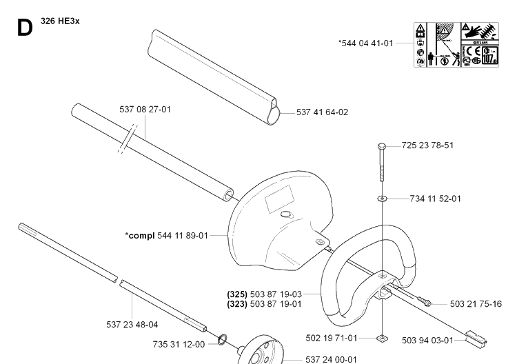 Handle And Controls Diagram and Parts List for 326HE3 (X-SERIES)(20090900001-Current) Husqvarna Hedge Trimmer