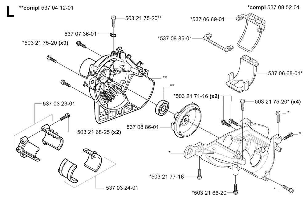 Crankcase And Clutchdrum Diagram and Parts List for 326HE4X 20013500001 - 20033100000 Husqvarna Hedge Trimmer