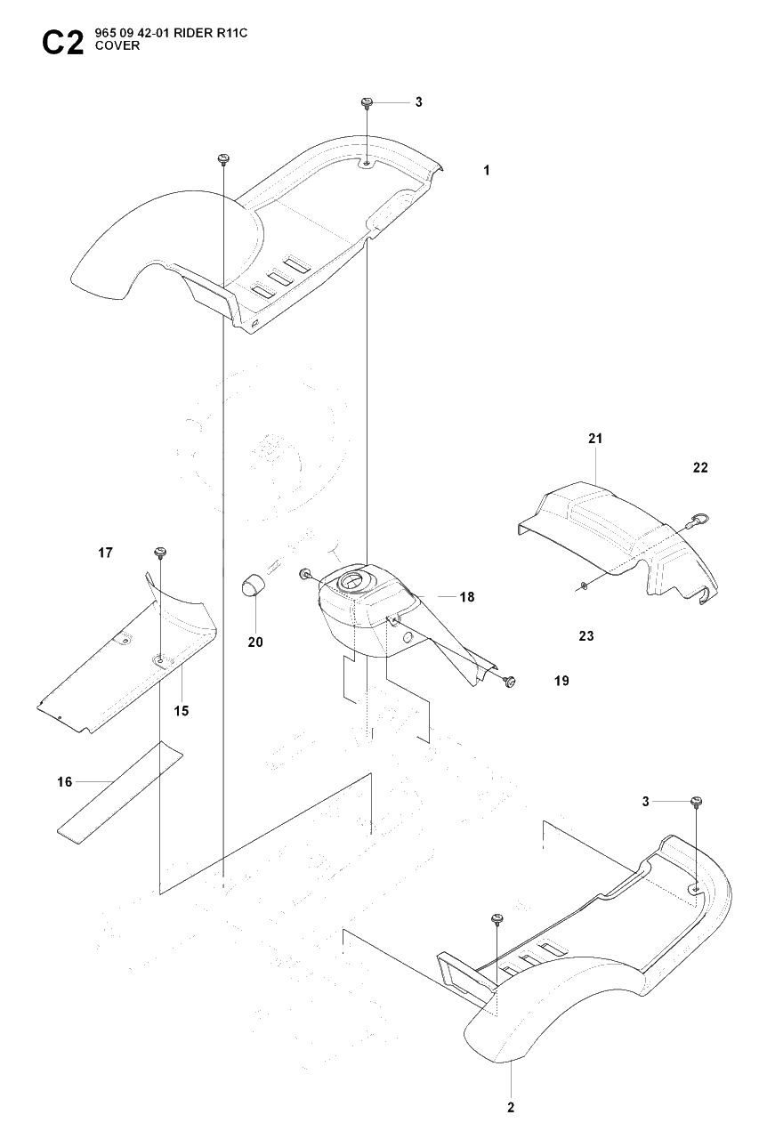 Cover 2 Diagram and Parts List for R11C (965094201)(2007-01) Husqvarna Lawn Tractor