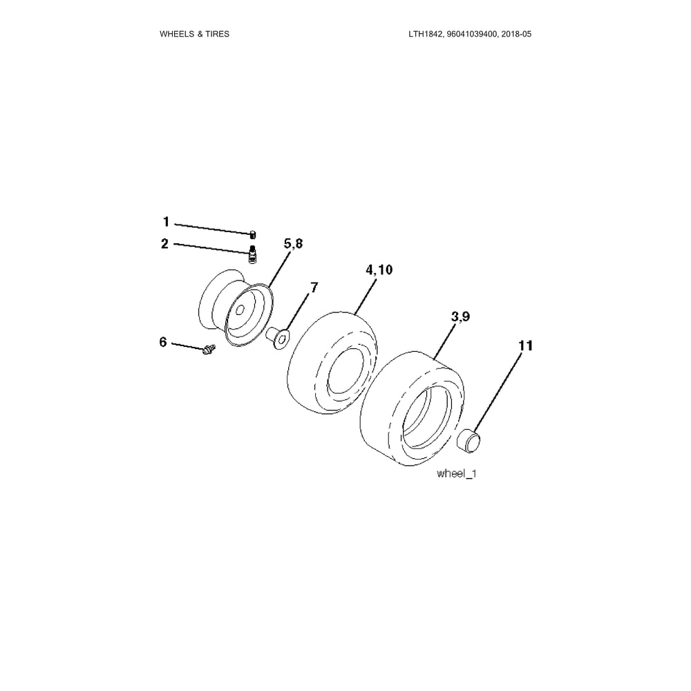 Wheels And Tires Diagram and Parts List for 96041039400  Husqvarna Lawn Tractor