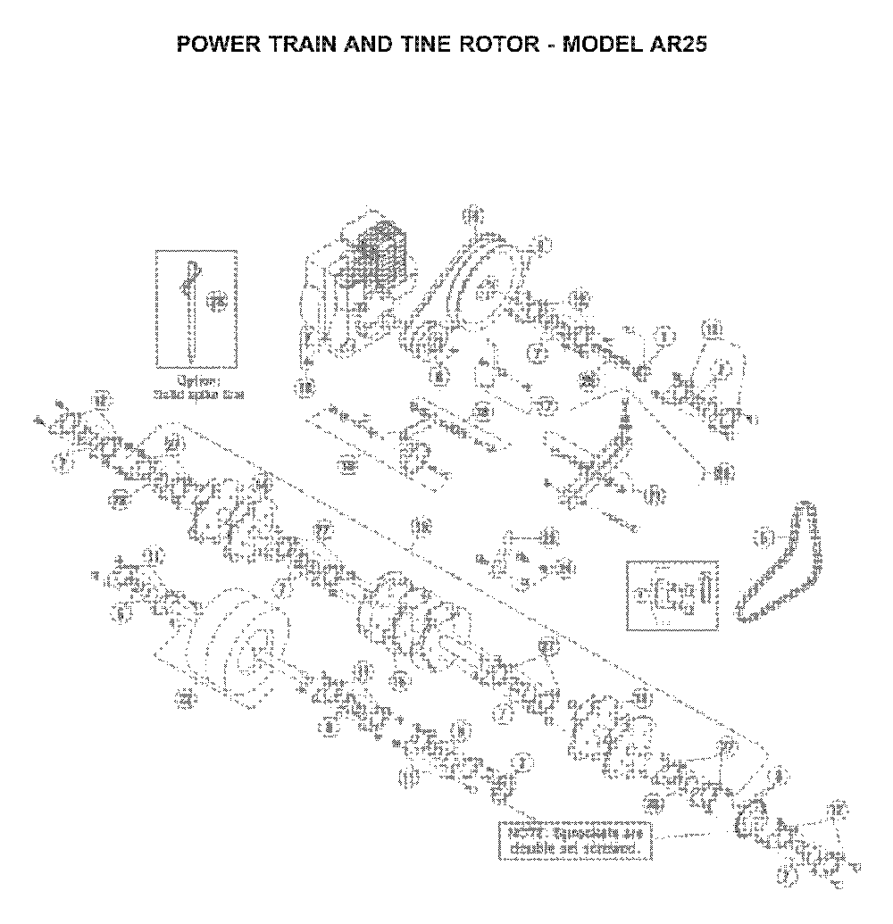 Power Train And Tine Motor Diagram and Parts List for AR25H (968981104)(2005-11) Husqvarna Dethatcher