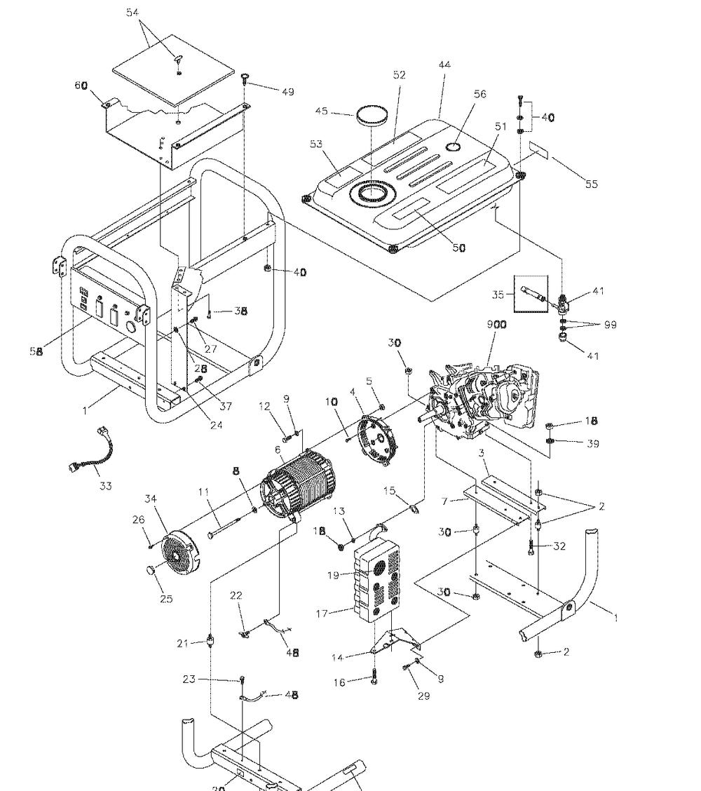 Main Unit Diagram and Parts List for 1935-1  Husqvarna Generator